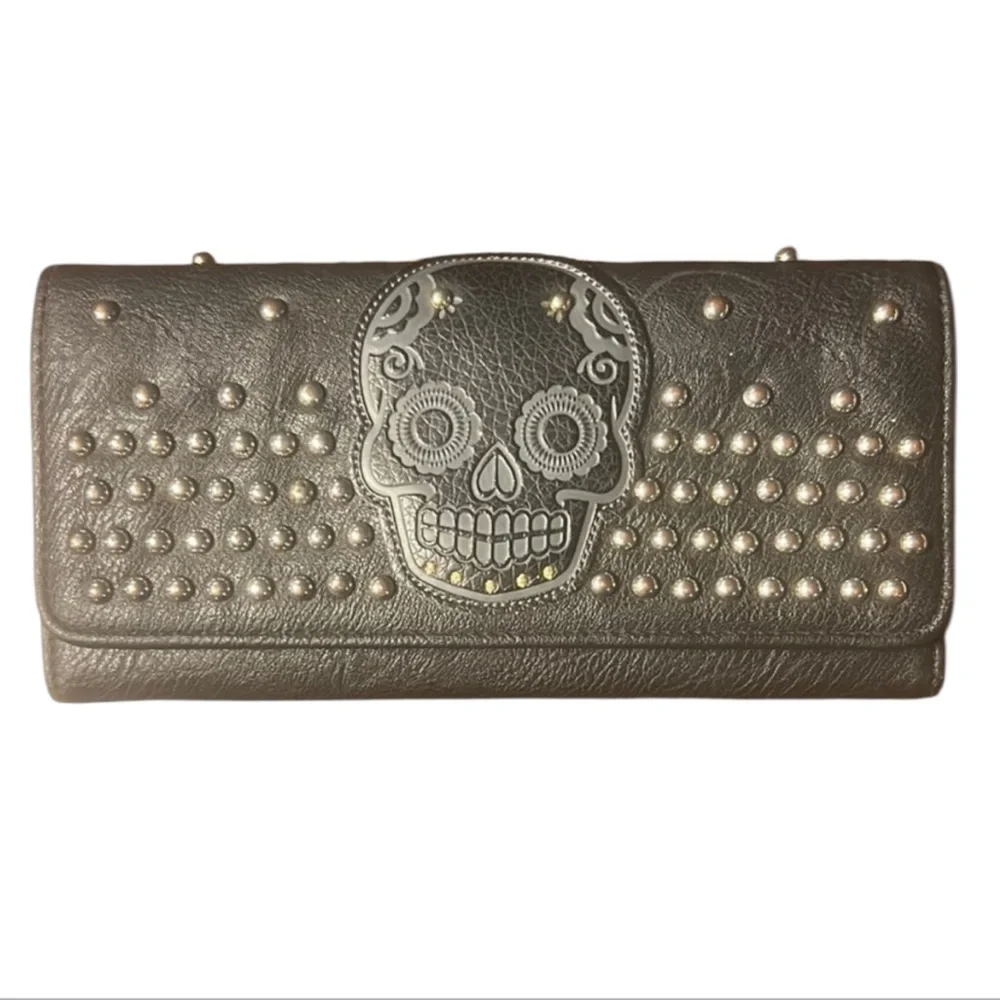 Loungefly Studded Black Sugar Skull Trifold Wallet